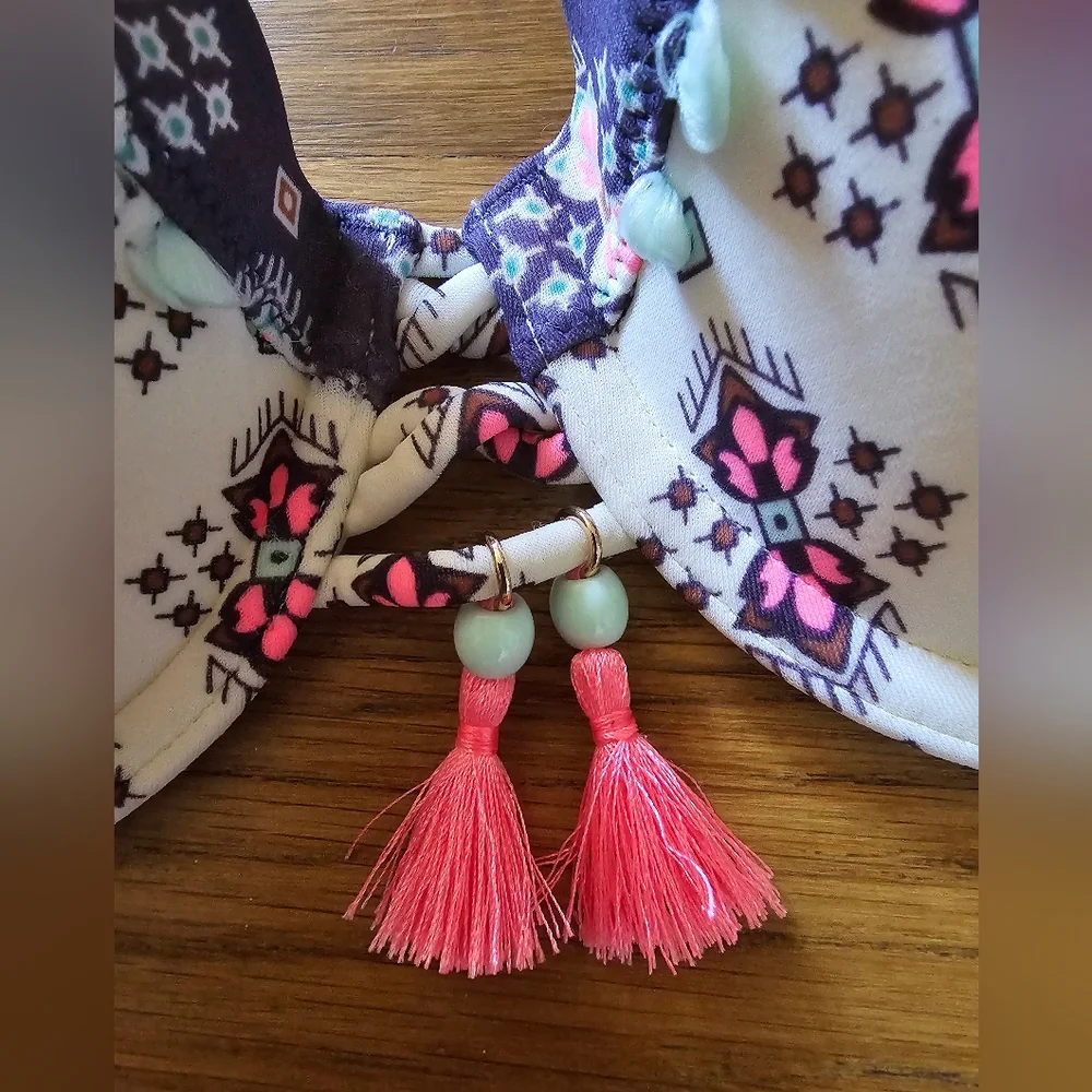 Victoria's Secret Bandeau Tassel Purple Print Bikini Swim Top Bra Size 32C NWOT - Picture 12 of 12